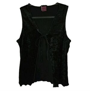 Freeze Frame Black Crushed Velvet Boho Vest Top Juniors Size L Goth Festival Y2K